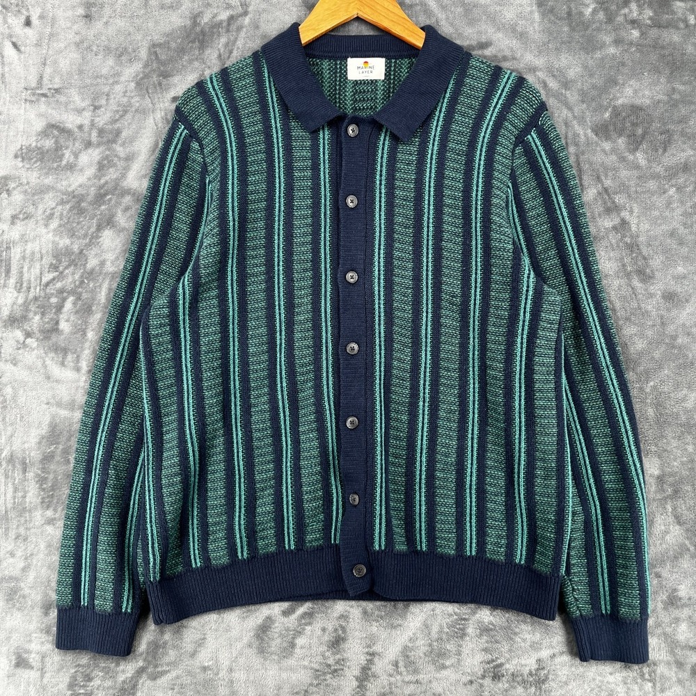Marine Layer Arthur Knit Sweater Men's Large Button Down Preppy Casual EUC